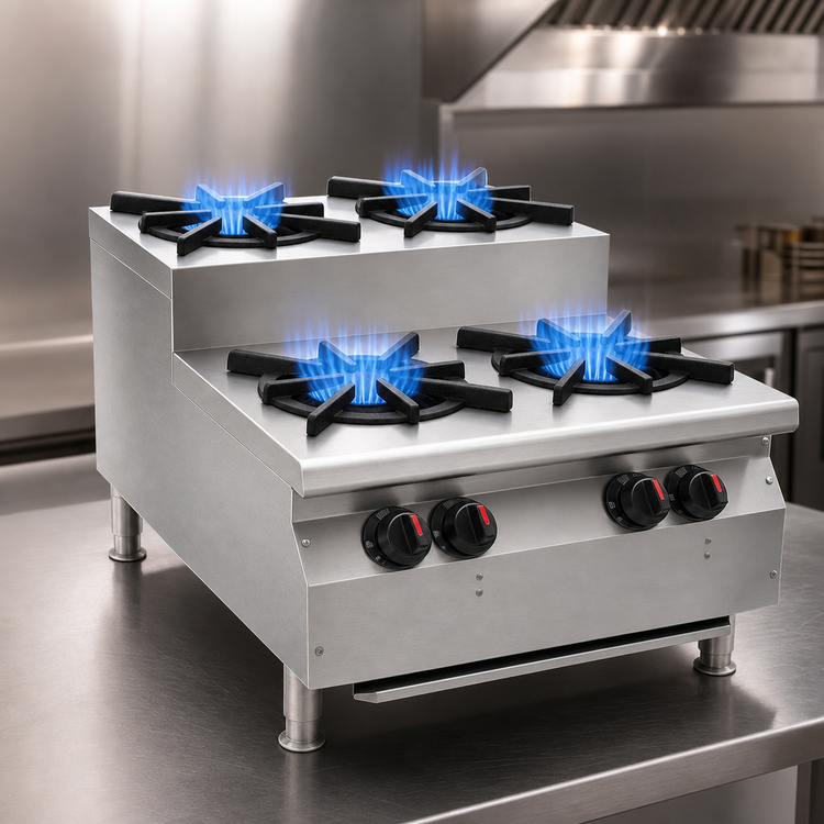 Product image #4 for RedHots Chef's Line 24-Inch 4-Burner Step-Up Countertop Gas Hot Plate, Natural Gas