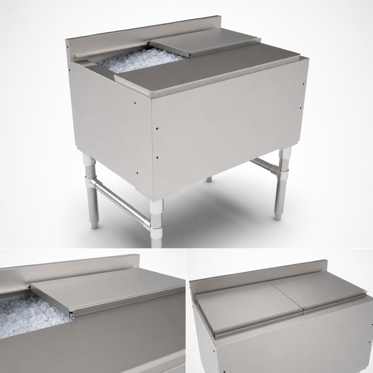 Product image #4 for John Boos 30-Inch Stainless Steel Insulated Underbar Ice Bin/Cocktail Unit with 2-Piece Sliding Lid
