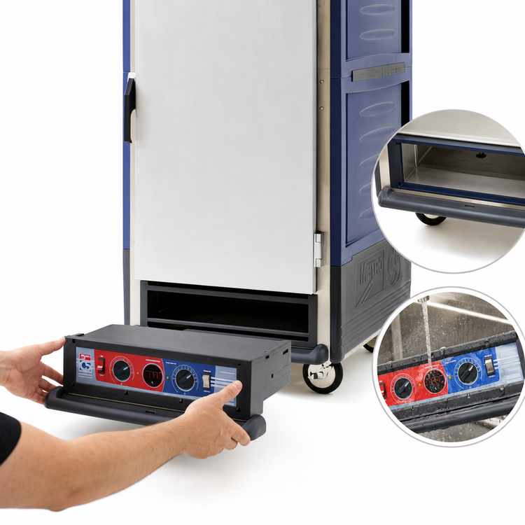 Product image #4 for Metro C5 3 Series Low-Watt 3/4 Height Heated Holding and Proofing Cabinet with Blue Insulation Armour, Full-Length Solid Doors, and Universal Wire Slides