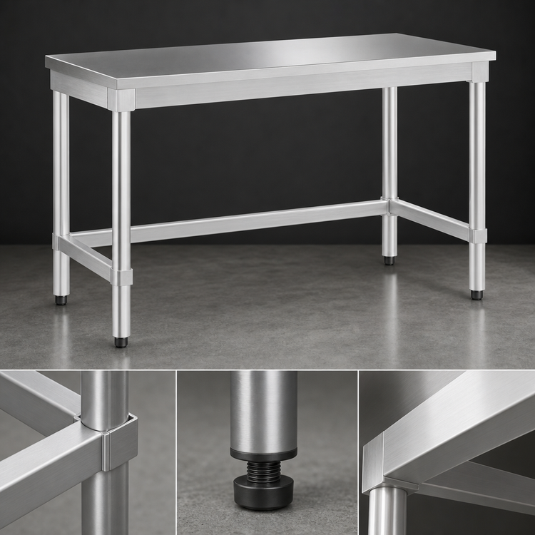 Product image #4 for 84" x 30" Commercial Aluminum Work Table with 16-Gauge 304 Stainless Steel Top, Open Base
