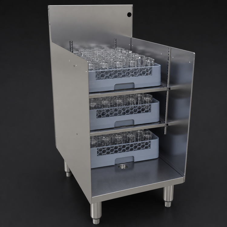Product image #4 for Glastender Underbar Glass Rack Storage Unit, Open Top, Stainless Steel, 18 Inch W x 24 Inch D
