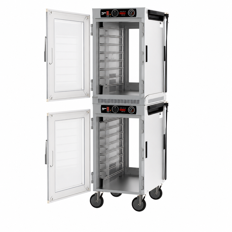 Product image #5 for Metro HotBlox Narrow Dual-Cavity Pass-Thru Insulated Holding Cabinet, 16-Pan, Analog, Clear Front & Rear Doors, Mobile