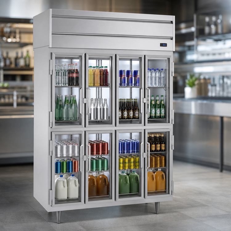 Product image #4 for Beverage-Air P Series 48.66 Cu. Ft. Two-Section Pass-Thru Freezer with 8 Half-Glass Doors