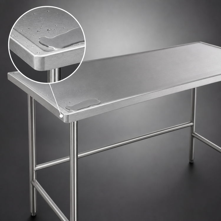 Product image #4 for Advance Tabco 84-Inch x 36-Inch 14-Gauge 304 Stainless Steel Flat Top Work Table with Open Base and Non-Drip Edge