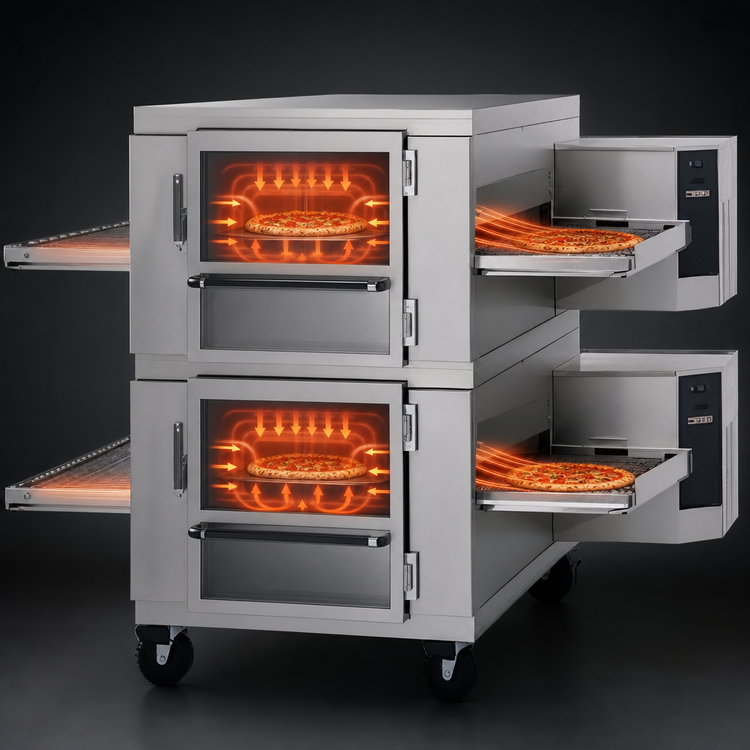 Product image #4 for Lincoln Impinger I 1400 Series Double Stack Electric Conveyor Oven Package with Glass Access Windows and Low Stand