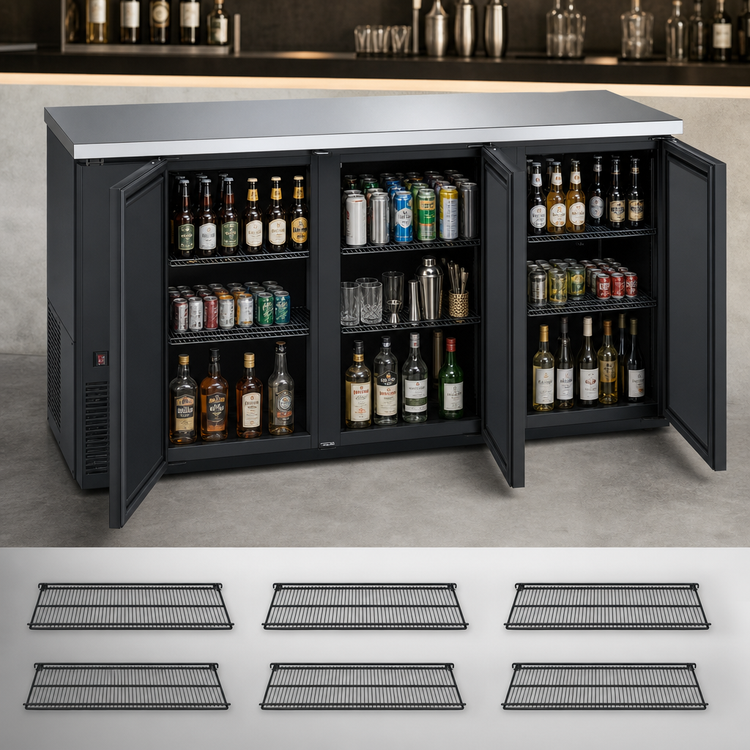 Product image #4 for Omcan USA 73-Inch Three-Section Reach-In Back Bar Cooler with Solid Doors and Stainless Steel Top