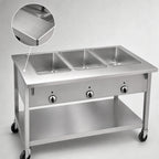 Thumbnail image #4 for Duke Manufacturing Aerohot EP303 Portable Electric 3-Well Steamtable, Stainless Steel, Open Shelf Base, 7-Inch Poly Carving Board, 44-3/8-Inch Wide