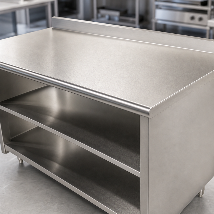 Product image #4 for Advance Tabco Special Value Open Base Stainless Steel Work Table with Mid-Shelf and 5-Inch Backsplash, 36 x 30 Inches