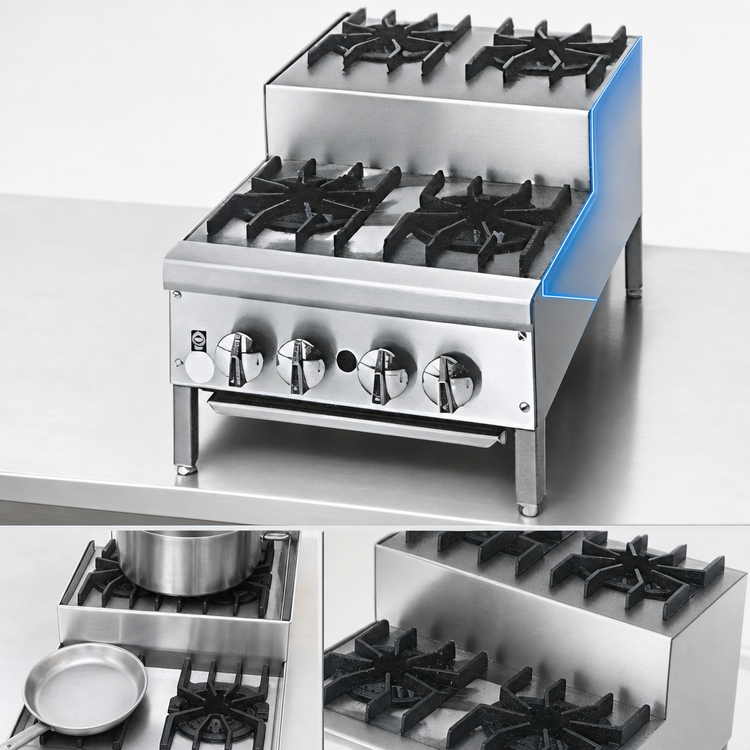Product image #4 for Supreme JHPE-3-224-F 24 Inch Gas Step-Up Commercial Hot Plate with 5 Open Burners