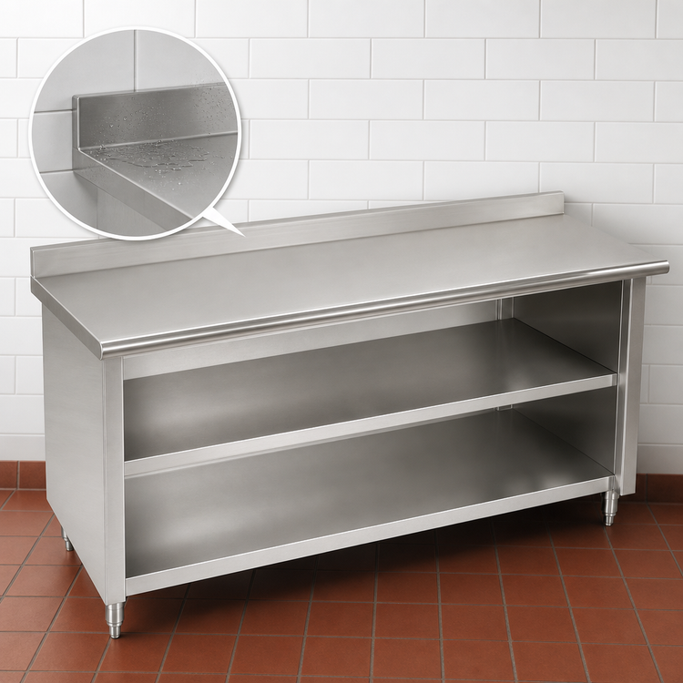 Product image #4 for Advance Tabco Special Value Series 60-Inch x 30-Inch Open Front Base Work Table with 5-Inch Backsplash and Mid-Shelf