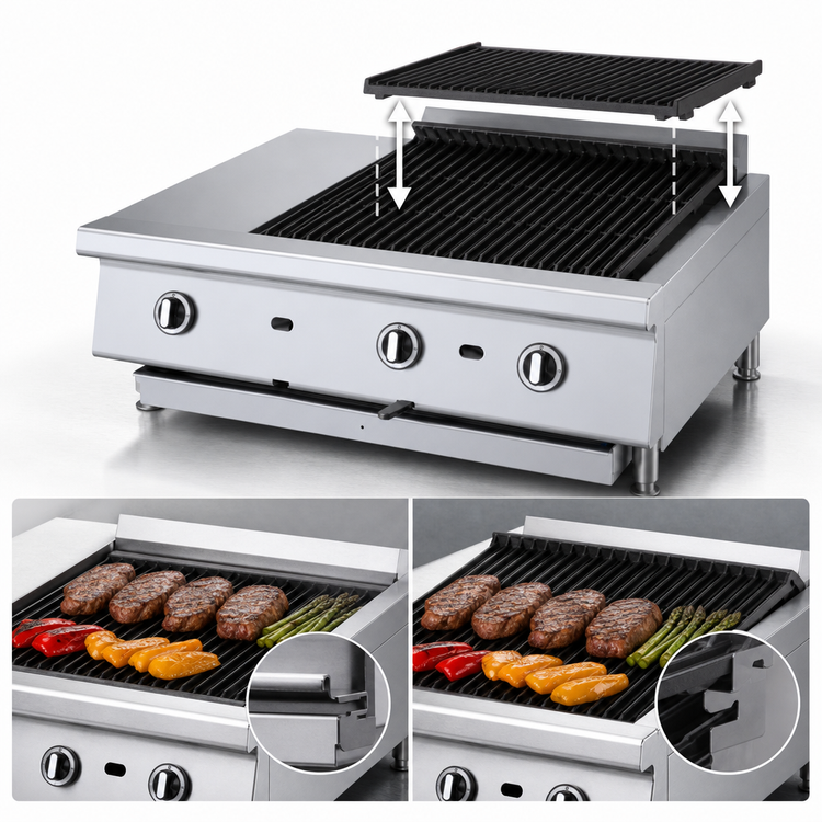 Product image #4 for Garland Heavy-Duty 36-Inch Countertop Gas Charbroiler with Ceramic Briquette Burners and Adjustable Cast Iron Grates
