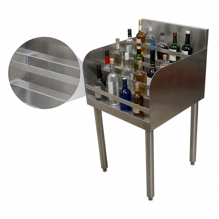 Product image #5 for BK Resources 36-Inch Wide 4-Step Stainless Steel Underbar Liquor Display