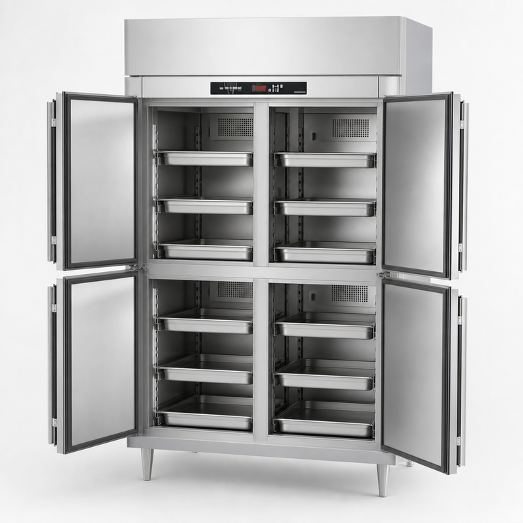 Product image #4 for Victory UltraSpec Series Two-Section Pass-Thru Heated Holding Cabinet, 55.6 Cu. Ft., Standard Depth, with 8 Wide Half-Height Solid Doors