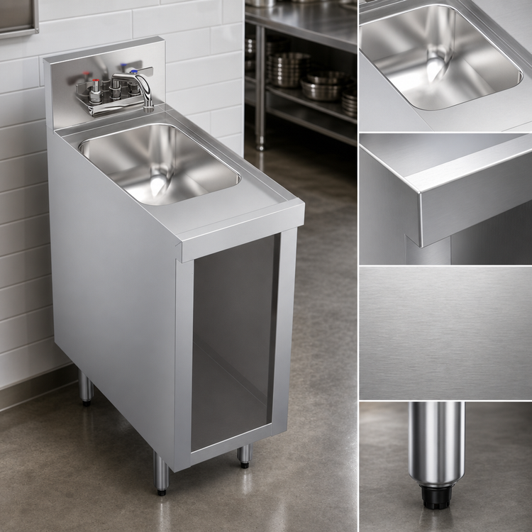 Product image #4 for Krowne Royal Series Freestanding Underbar Hand Sink Unit with Open Front Cabinet Base, 12 Inch x 24 Inch