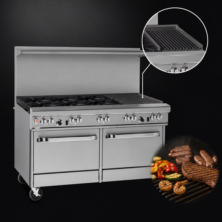 Product image #4 for Southbend Ultimate 60-Inch Commercial Gas Restaurant Range with 4 Pyromax Open Burners, 24-Inch Charbroiler, Standard Oven, and Convection Oven