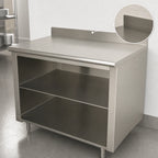 Thumbnail image #4 for Advance Tabco EK-SS-3010M 120" x 30" Stainless Steel Work Table, Open Front Cabinet Base with Mid-Shelf, 14-Gauge 304 Top, 5" Backsplash