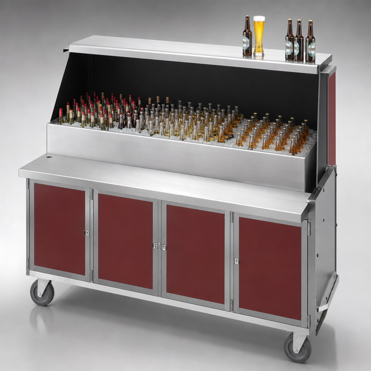 Product image #4 for Dinex Chest-Style Portable Bar with 304 Stainless Steel Ice Bin, Carmine Cherry