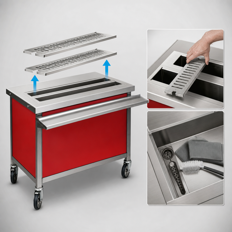 Product image #4 for Eagle Director's Choice 36-Inch Mobile Beverage Counter with Dual Drain Troughs and Stainless Steel Top