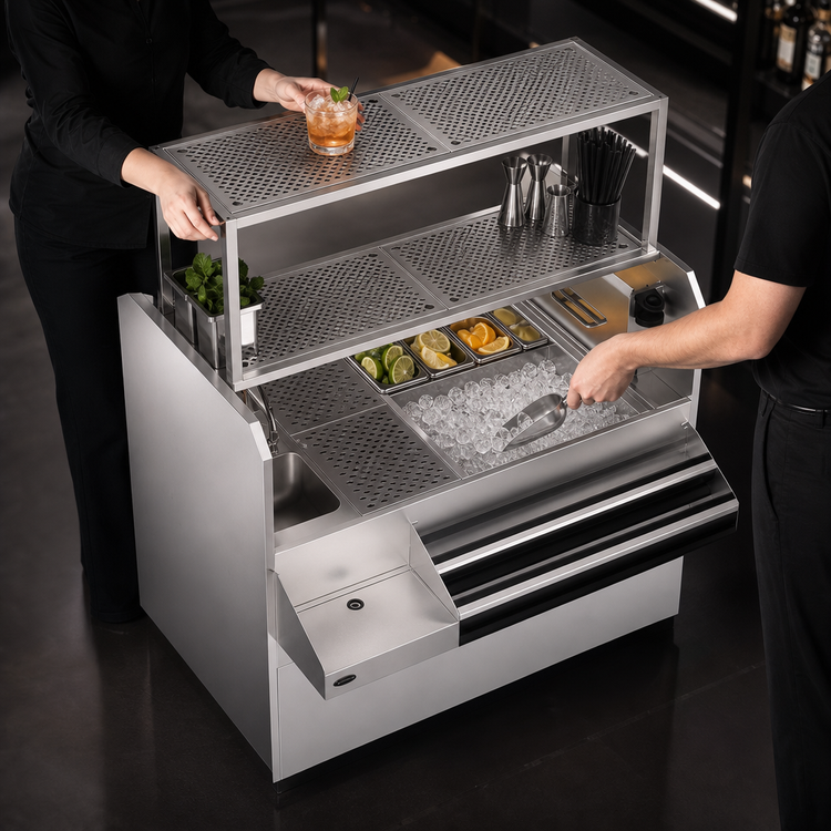 Product image #5 for Krowne Royal Series 54-Inch Pass-Thru Underbar Ice Bin/Cocktail Station with Right-Side 10-Circuit Cold Plate