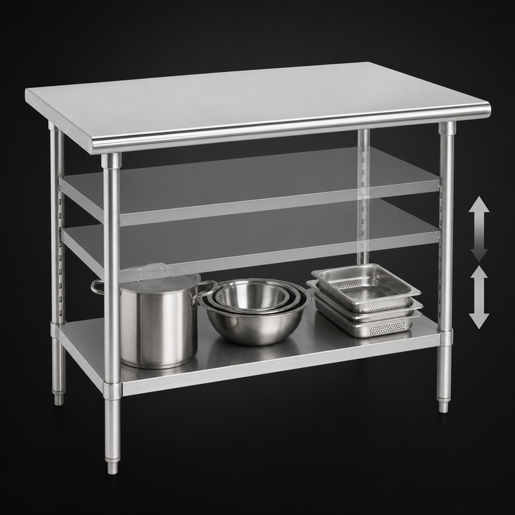 Product image #4 for Advance Tabco Stainless Steel Flat Top Work Table with Adjustable Undershelf, 108 x 30 Inches