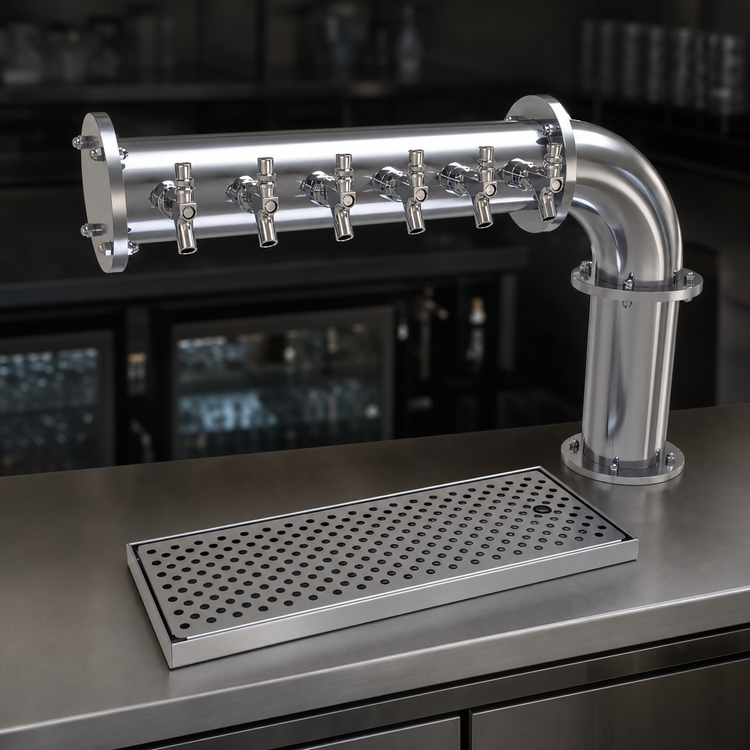 Product image #5 for Glastender PC-6-SS Countertop Pipe Cantilever Draft Dispensing Tower, 6 Faucets, Air-Cooled, Stainless Steel