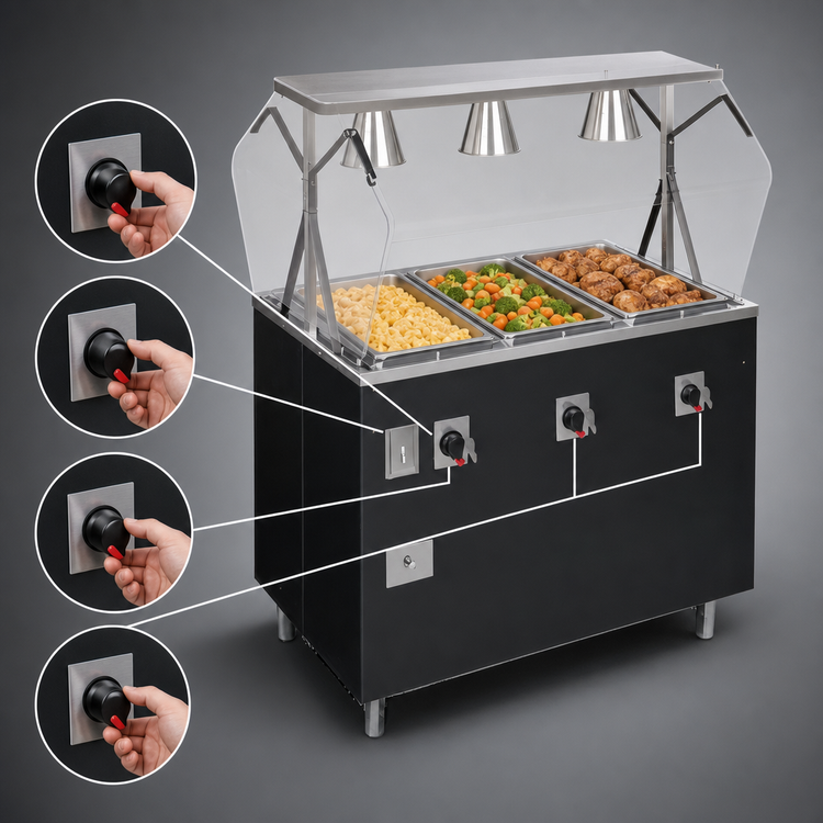 Product image #4 for Vollrath 2-Series Affordable Portable Deluxe 4-Well Mobile Hot Food Station with Breath Guard and Enclosed Base