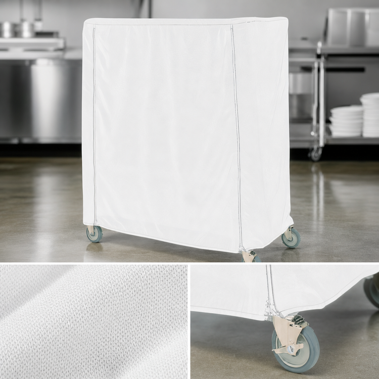 Product image #4 for Metro 48 x 24 x 62 Inch White Uncoated Knitted Polyester Queen Mary & Banquet Cart Cover