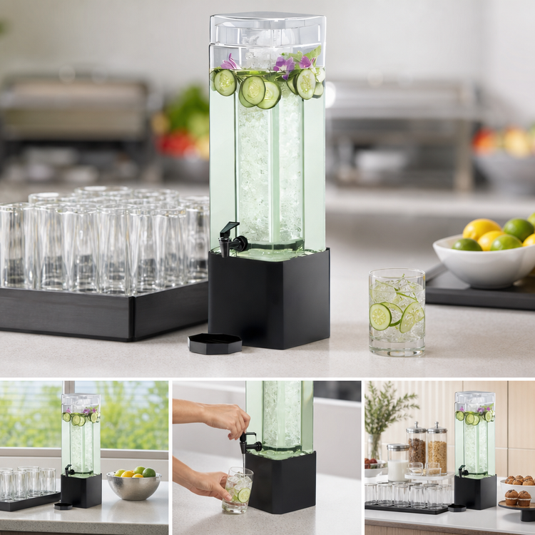 Product image #4 for Cal-Mil Iron Collection Mission 3 Gallon Square Beverage Dispenser with Ice Chamber and Drip Tray