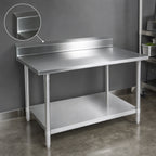 Thumbnail image #4 for John Boos Stallion ST4R5-24144GSK 144 x 24 Inch Stainless Steel Work Table with 5-Inch Backsplash, 14-Gauge Top and Galvanized Undershelf