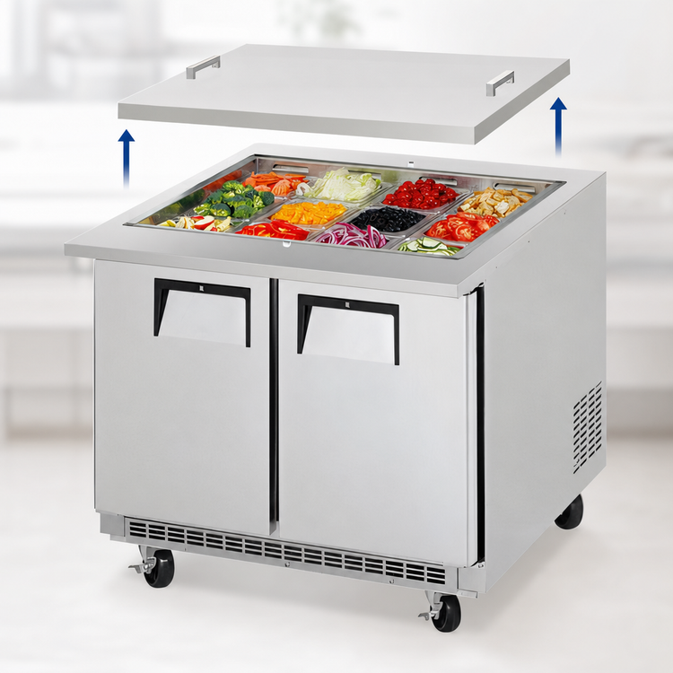 Product image #4 for Everest Refrigeration EOTPS2 Mega-Top Open Top Refrigerated Prep Table, 2-Section, 35-5/8-Inch, Stainless Steel, 12 x 1/6-Size Pan Opening