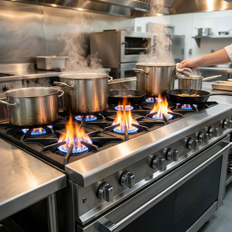 Product image #3 for Titan JTRH-8 72 Inch Heavy Duty Gas Range with (8) Open Burners and Cabinet Base