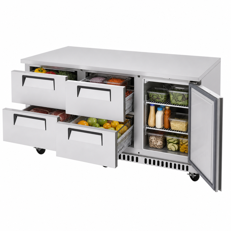 Product image #5 for Turbo Air Super Deluxe Three-Section Undercounter Refrigerator with Door and Drawers, Front Breathing, 17.6 Cu. Ft.