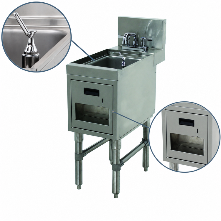 Product image #4 for Advance Tabco Prestige Signature Series Stainless Steel Underbar Hand Sink with Soap & Towel Dispensers, Deck-Mount Faucet, 18 x 25 x 36 Inches