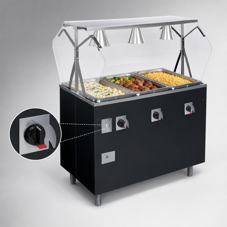Product image #4 for Vollrath 2-Series Affordable Portable Deluxe 4-Well Hot Food Station with Breath Guard and Enclosed Storage Base