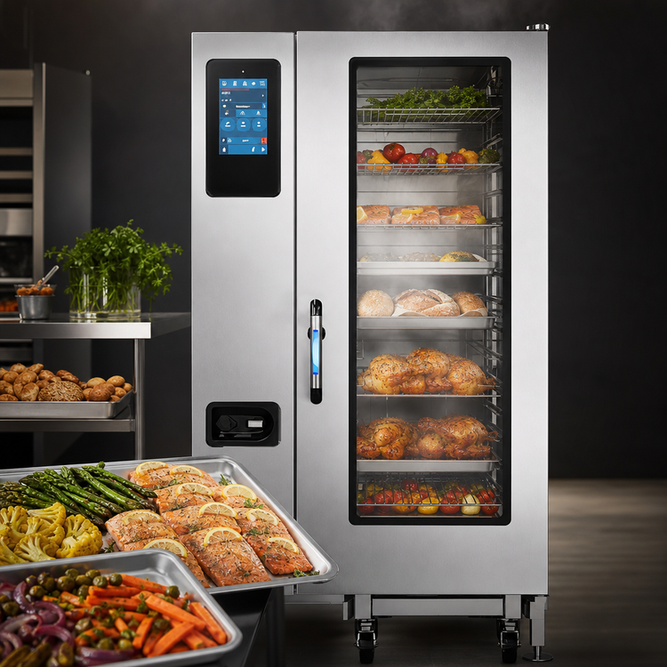 Product image #4 for Alto-Shaam Prodigi Classic 20-10G Full-Size Boilerless Gas Combi Oven with Roll-In Cart