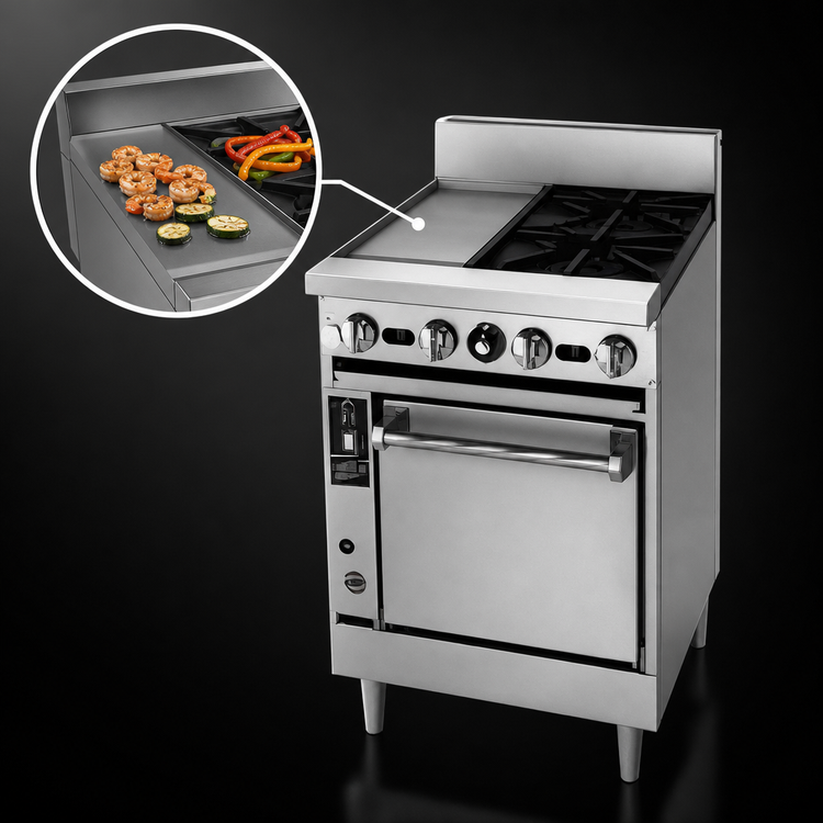 Product image #4 for Bistro JBR-12G-2 24" Gas Restaurant Range with (2) Open Burners and 12" Griddle