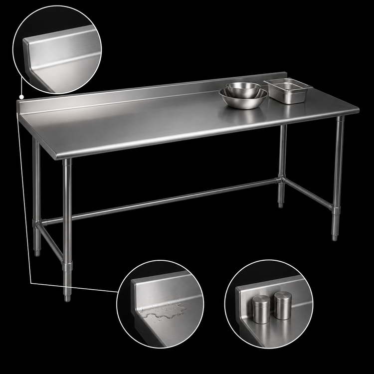 Product image #4 for Eagle Group Budget Series 108 Inch x 36 Inch 430 Stainless Steel Work Table with 1-1/2 Inch Rear Up-Turn
