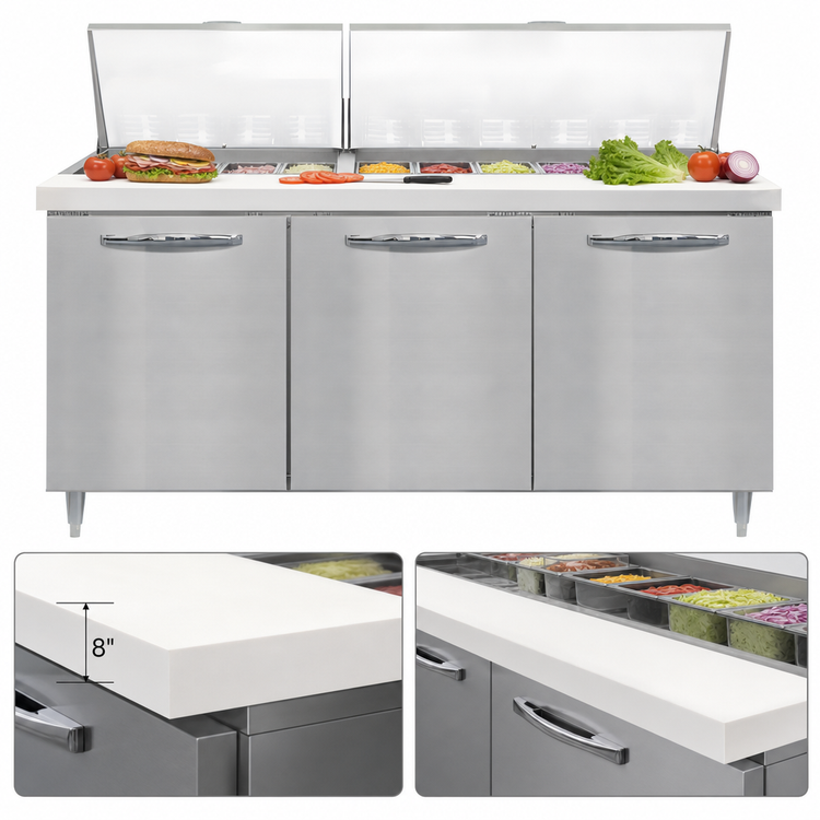 Product image #4 for Continental Refrigerator Designer Line D72N30M 72" Three-Section Mighty Top Sandwich Prep Table
