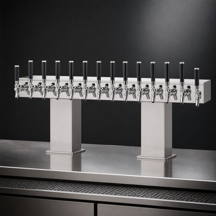 Product image #4 for Perlick Extra High Countertop Glycol-Cooled Bridge Tee Draft Beer Tower, 16 Faucets, Polished Chrome