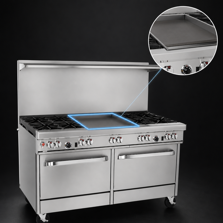 Product image #4 for Ultimate 60-Inch Gas Restaurant Range with 6 Burners, 24-Inch Griddle, and 2 Standard Ovens