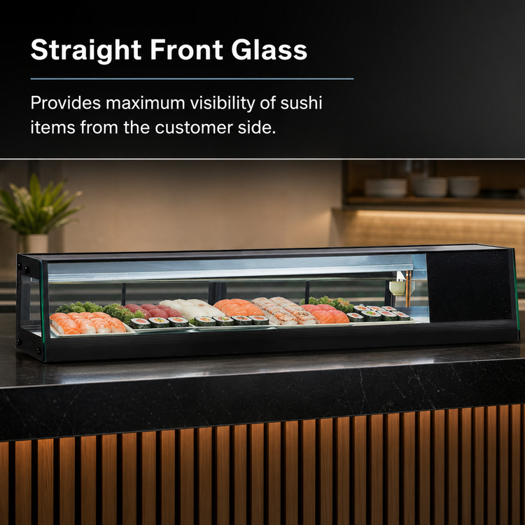 Product image #4 for Turbo Air Refrigerated Sushi Display Case, 70-7/8" Wide, 2.3 Cu. Ft., Right-Side Self-Contained Refrigeration, Straight Front Glass