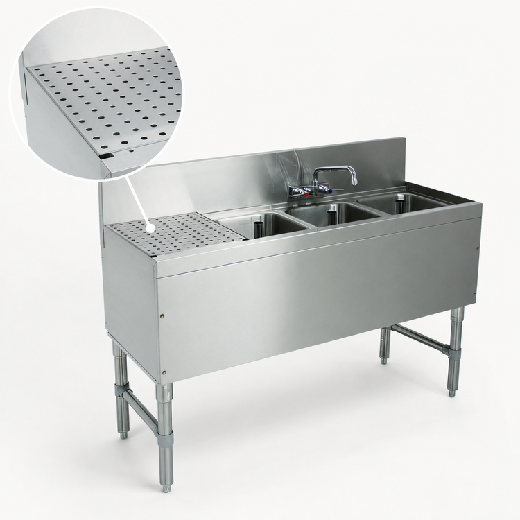 Product image #4 for Advance Tabco Prestige 3-Compartment Stainless Steel Underbar Sink Unit with Left Drainboard and Faucet, 60 x 20 x 36 Inches