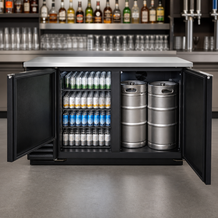 Product image #4 for True TBB-2-HC Two-Section Back Bar Cooler with Stainless Steel Top and Locking Full Doors