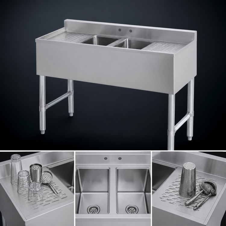 Product image #4 for Sapphire Manufacturing Two-Compartment Underbar Sink with Dual Drainboards, 48 Inches
