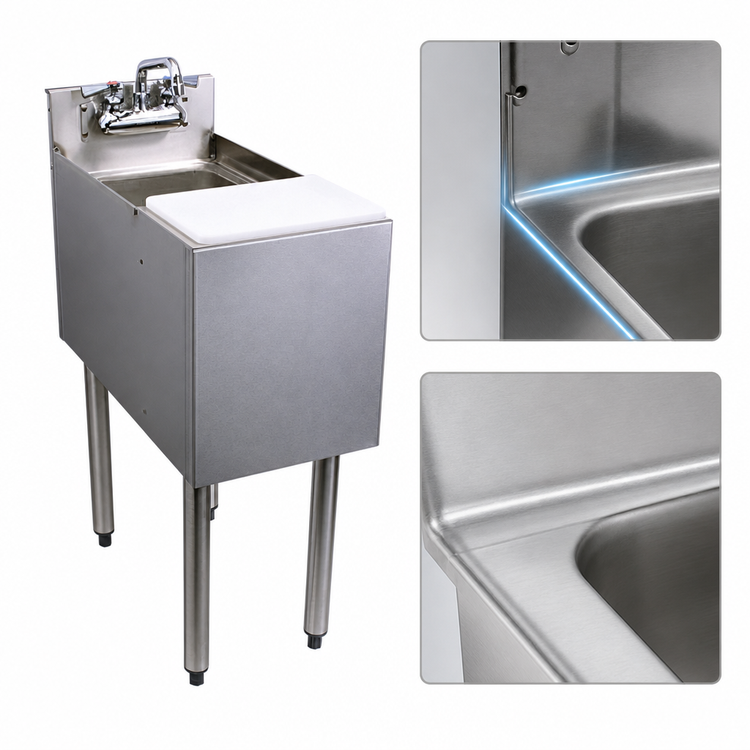 Product image #4 for Choice C-MFS-12 Freestanding Stainless Steel Underbar Mixology Unit with Sink Bowl, Cutting Board, and Faucet, 12 Inch Wide