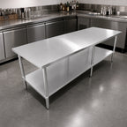 Thumbnail image #4 for Sapphire SMTE-36108S 108-Inch Stainless Steel Flat Top Worktable with Open Undershelf, 36-Inch Deep