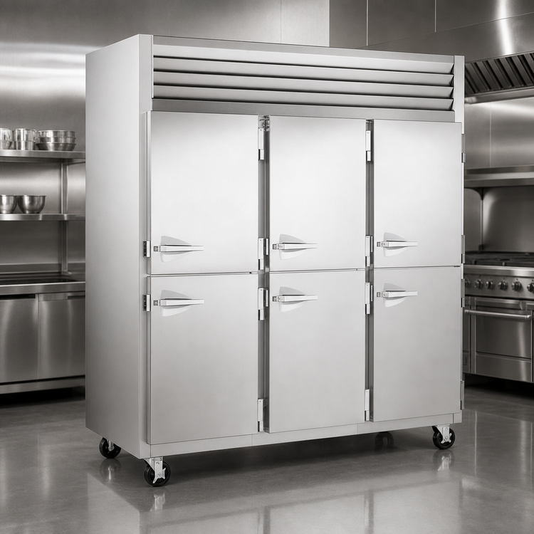 Product image #4 for Traulsen Spec-Line 3-Section Remote Reach-In Freezer, Standard Depth, Narrow Half-Height Solid Doors, Stainless Steel, 69.35 Cu. Ft.