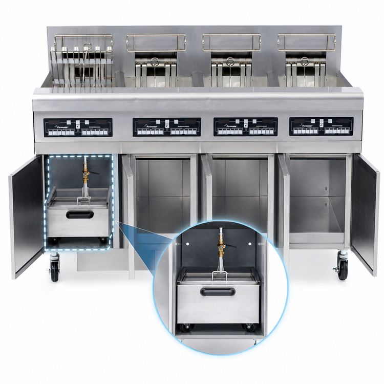 Product image #4 for Frymaster RE High Efficiency FPRE414 Four-Frypot Electric Fryer Battery with Built-In Filtration