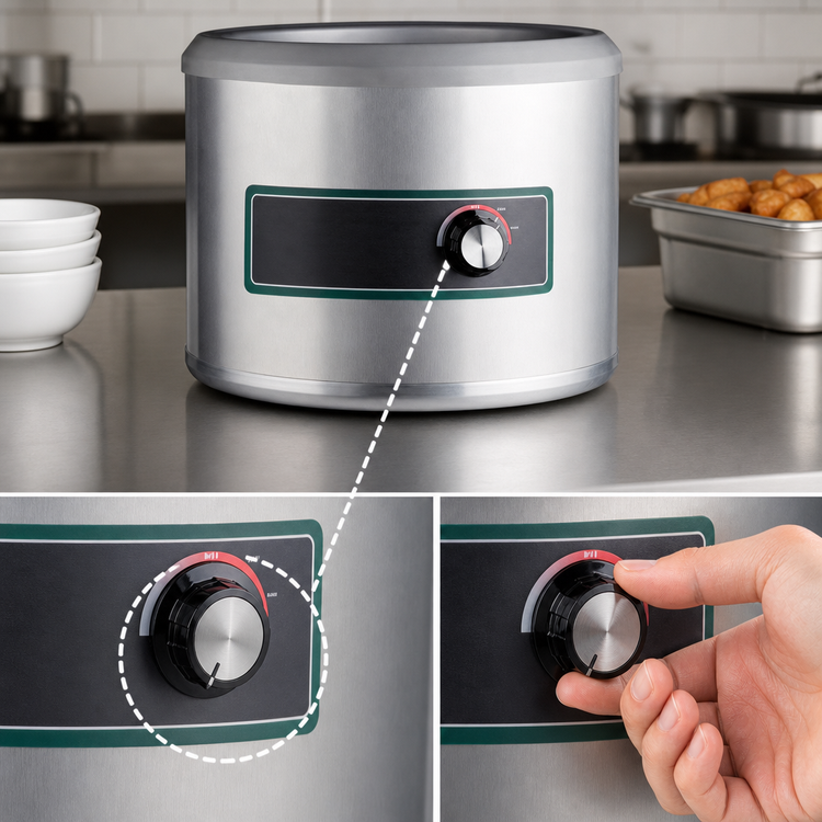 Product image #4 for Winco 11 Qt Electric Round Countertop Food Cooker/Warmer, Wet-Well, Stainless Steel