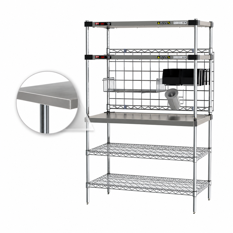 Product image #5 for 304 Stainless Steel Countertop Prep Workstation with Overhead Heated Shelves, 36 x 30.75 Inches, 120V